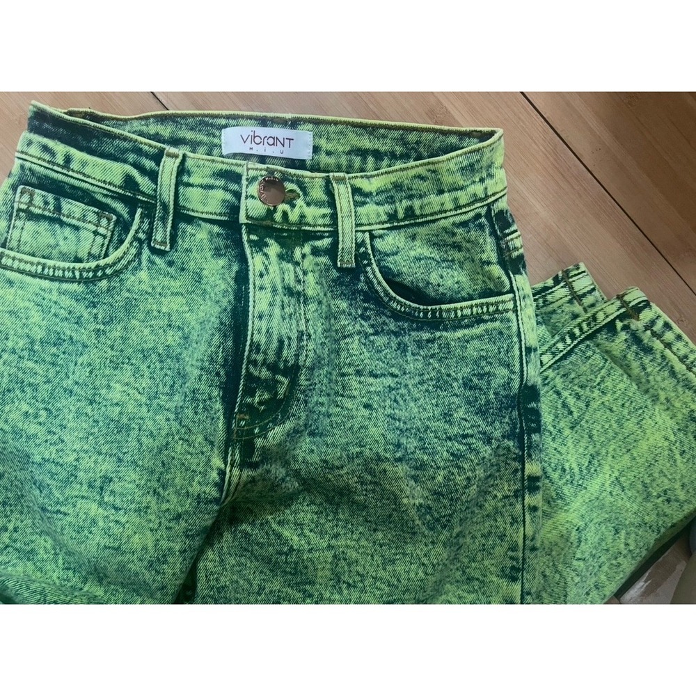 Vibrant Green Acid Wash Jeans High Rise Relaxed Straight Leg 90s Grunge Size 1 - Picture 4 of 7